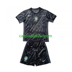 Camisolas de futebol Brasil Copa America Guarda Redes Criança Equipamento Alternativa 2024 Manga Curta